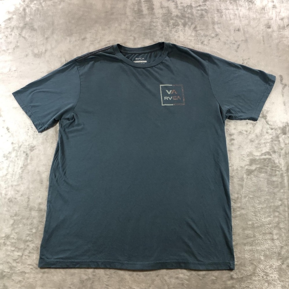 RVCA Shirt Mens Large Blue VA RVCA Box Logo Graphic Tee Standard Wash Tagless